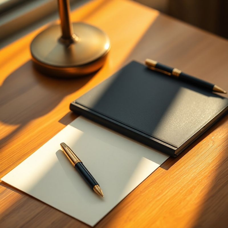 Stilou auriu așezat pe hârtie crem lângă un carnet închis la culoare